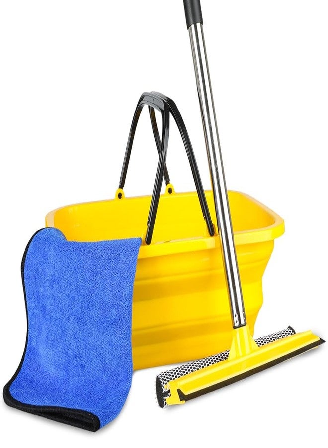 MuLing Windshield Car Squeegee and Collapsible Washing Bucket Combo Set, 2 in 1Window Squeegee with Long Handle - Image 1